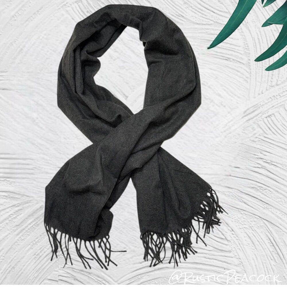 Liz Claiborne Neck Scarf Women's 76" Charcoal Heather Gray Knit Fringe Wrap